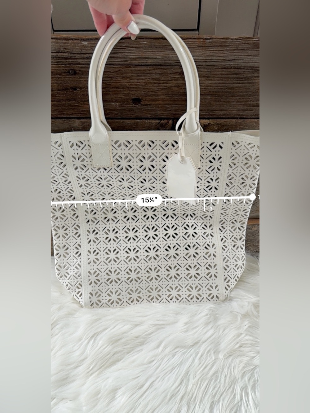 TORY BURCH | Patent Perforated North South PVC Tote - Picture 4 of 9